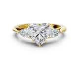 Yellow gold Three-Stone Heart Cut Brilliant Diamond Solitaire Ring with Tapered Band and Four-Prong Setting_12