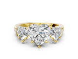 Yellow gold Three-Stone Heart Cut Brilliant Diamond Trellis Ring with Comfort Fit Band_7