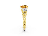 Yellow gold Three-Stone Heart Cut Citrine Braided Band Ring with Four-Prong Setting_14