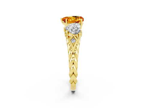 Yellow gold Three-Stone Heart Cut Citrine Braided Band Ring with Four-Prong Setting_14