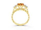 Yellow gold Three-Stone Heart Cut Citrine Braided Band Ring with Four-Prong Setting_15