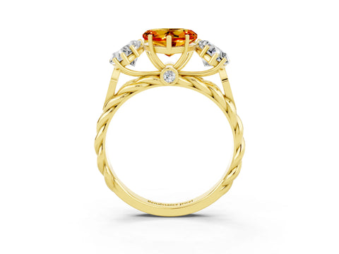 Yellow gold Three-Stone Heart Cut Citrine Braided Band Ring with Four-Prong Setting_15