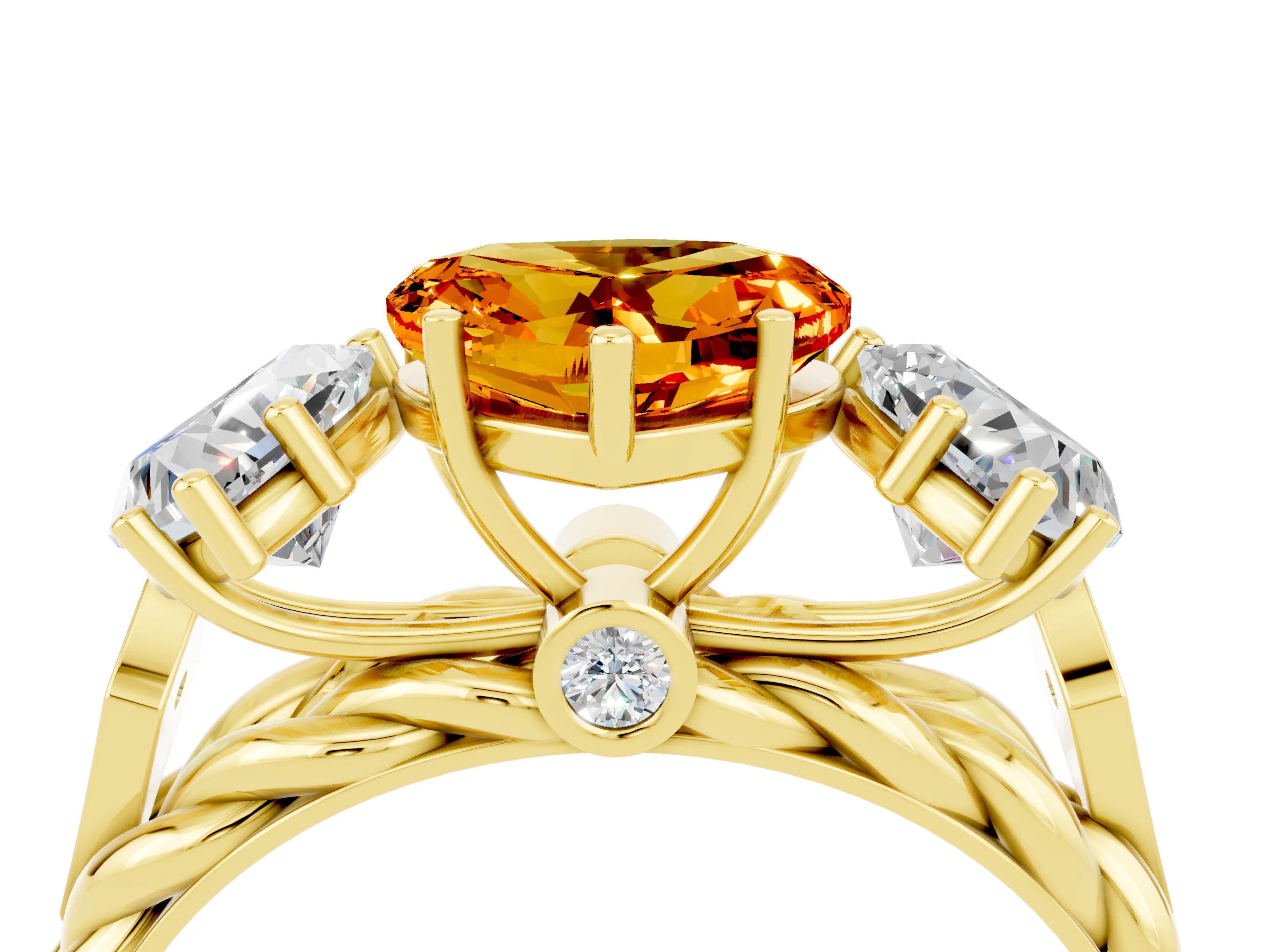 Yellow gold Three-Stone Heart Cut Citrine Braided Band Ring with Four-Prong Setting_16