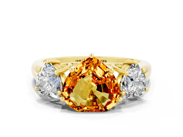 Yellow gold Three-Stone Heart Cut Citrine Engagement Ring with Prong Setting