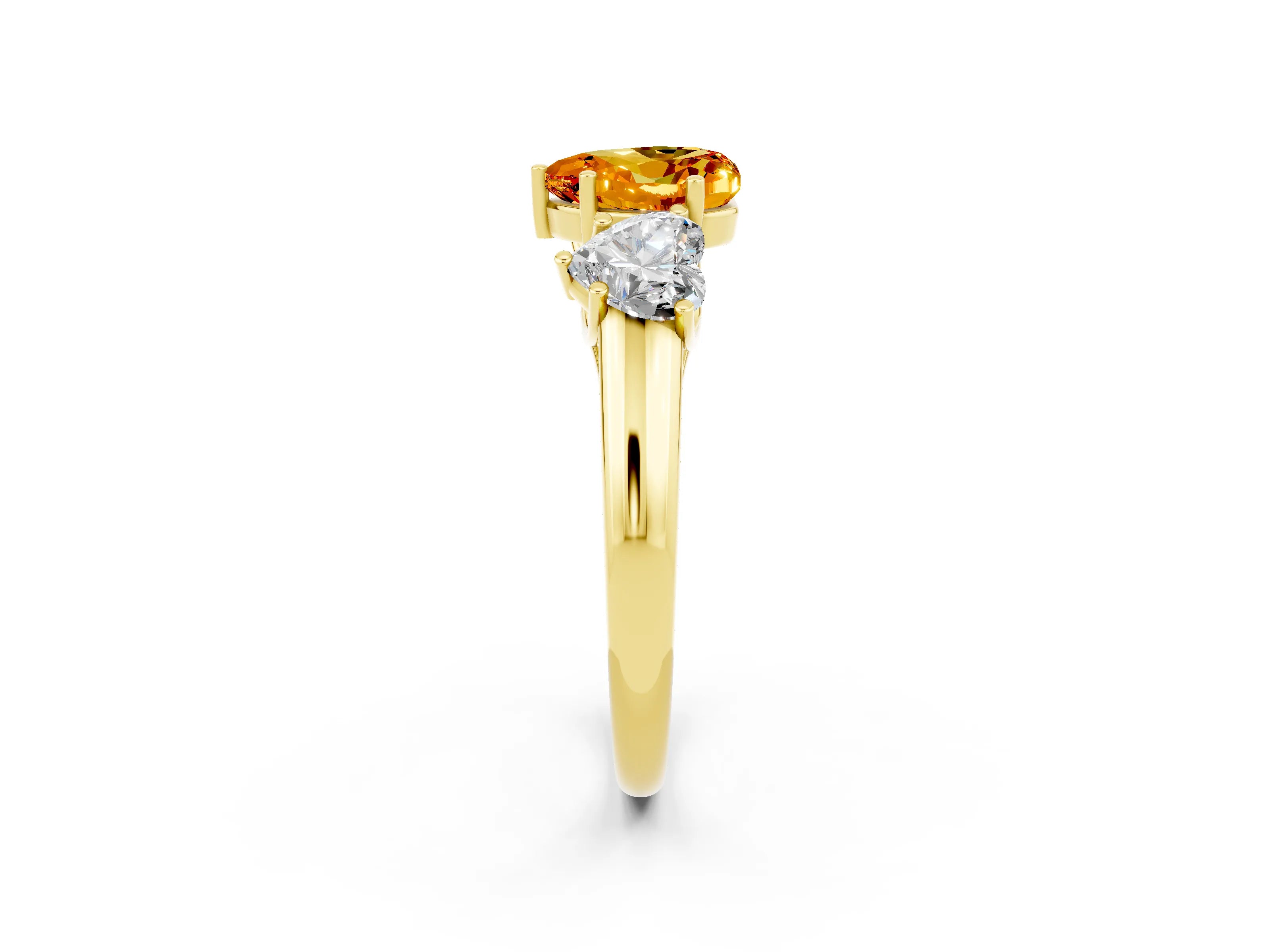 Yellow gold Three-Stone Heart Cut Citrine Engagement Ring with Prong Setting_2