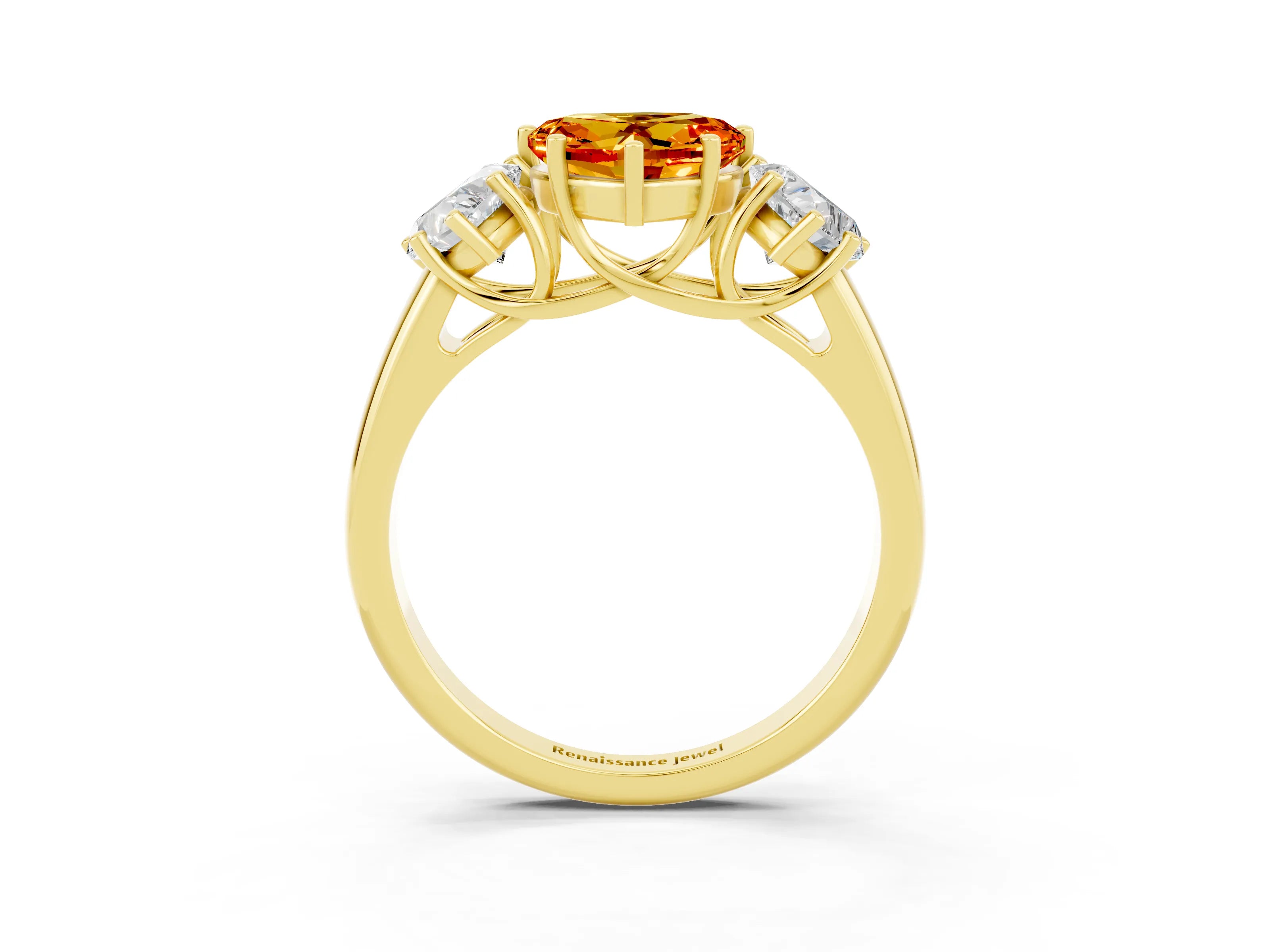 Yellow gold Three-Stone Heart Cut Citrine Engagement Ring with Prong Setting_3