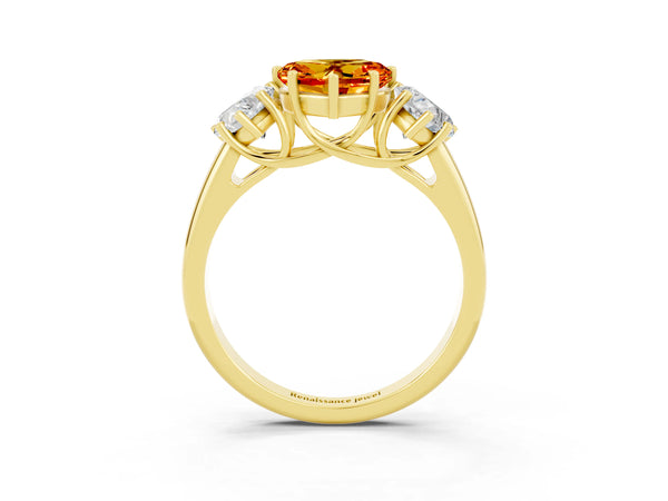 Yellow gold Three-Stone Heart Cut Citrine Engagement Ring with Prong Setting