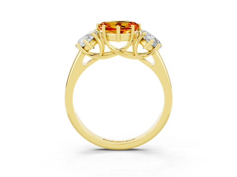Yellow gold Three-Stone Heart Cut Citrine Engagement Ring with Prong Setting_3