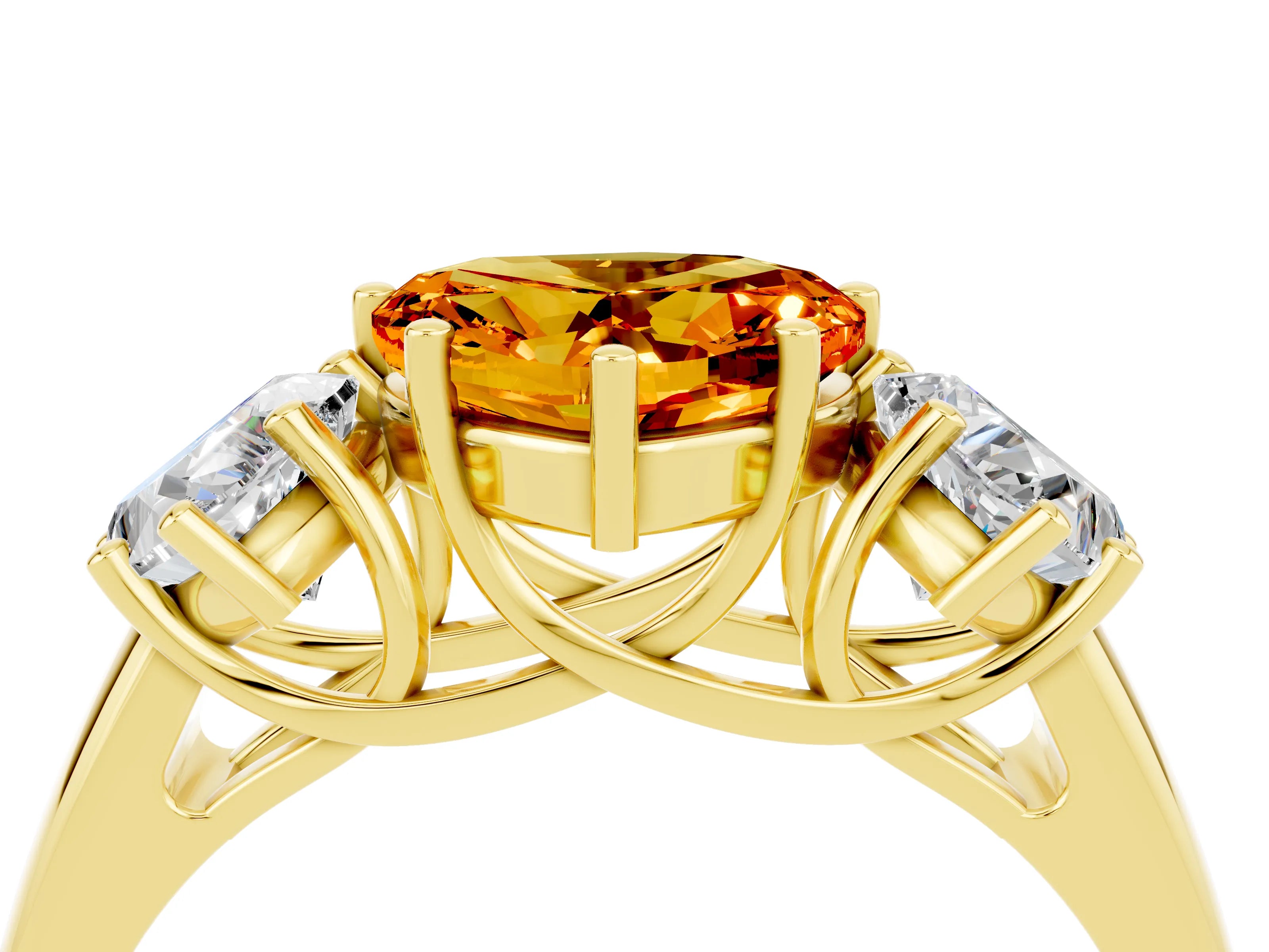 Yellow gold Three-Stone Heart Cut Citrine Engagement Ring with Prong Setting_4