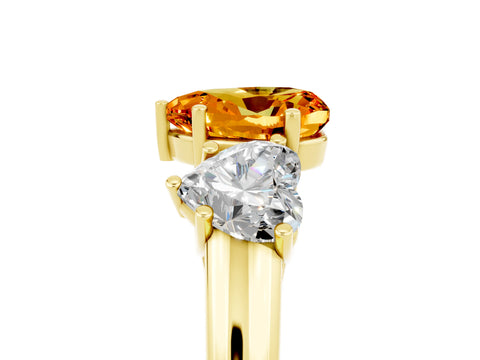 Yellow gold Three-Stone Heart Cut Citrine Engagement Ring with Prong Setting_5