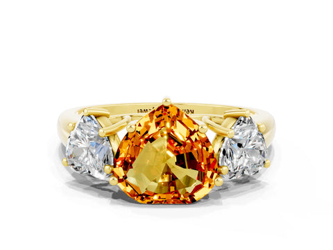 Yellow gold Three-Stone Heart Cut Citrine Engagement Ring with Prong Setting