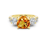 Yellow gold Three-Stone Heart Cut Citrine Pavé Band with Four-Prong Setting