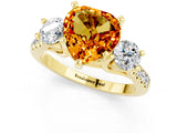 Yellow gold Three-Stone Heart Cut Citrine Pavé Band with Four-Prong Setting_1