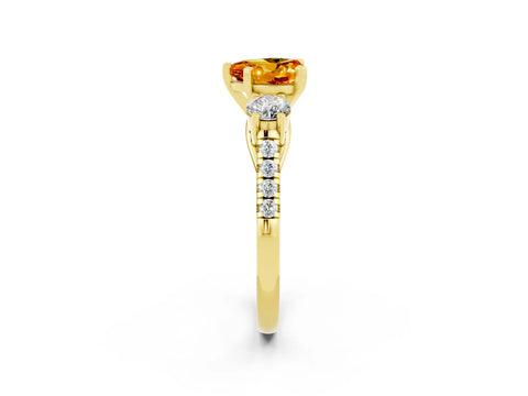 Yellow gold Three-Stone Heart Cut Citrine Pavé Band with Four-Prong Setting_2