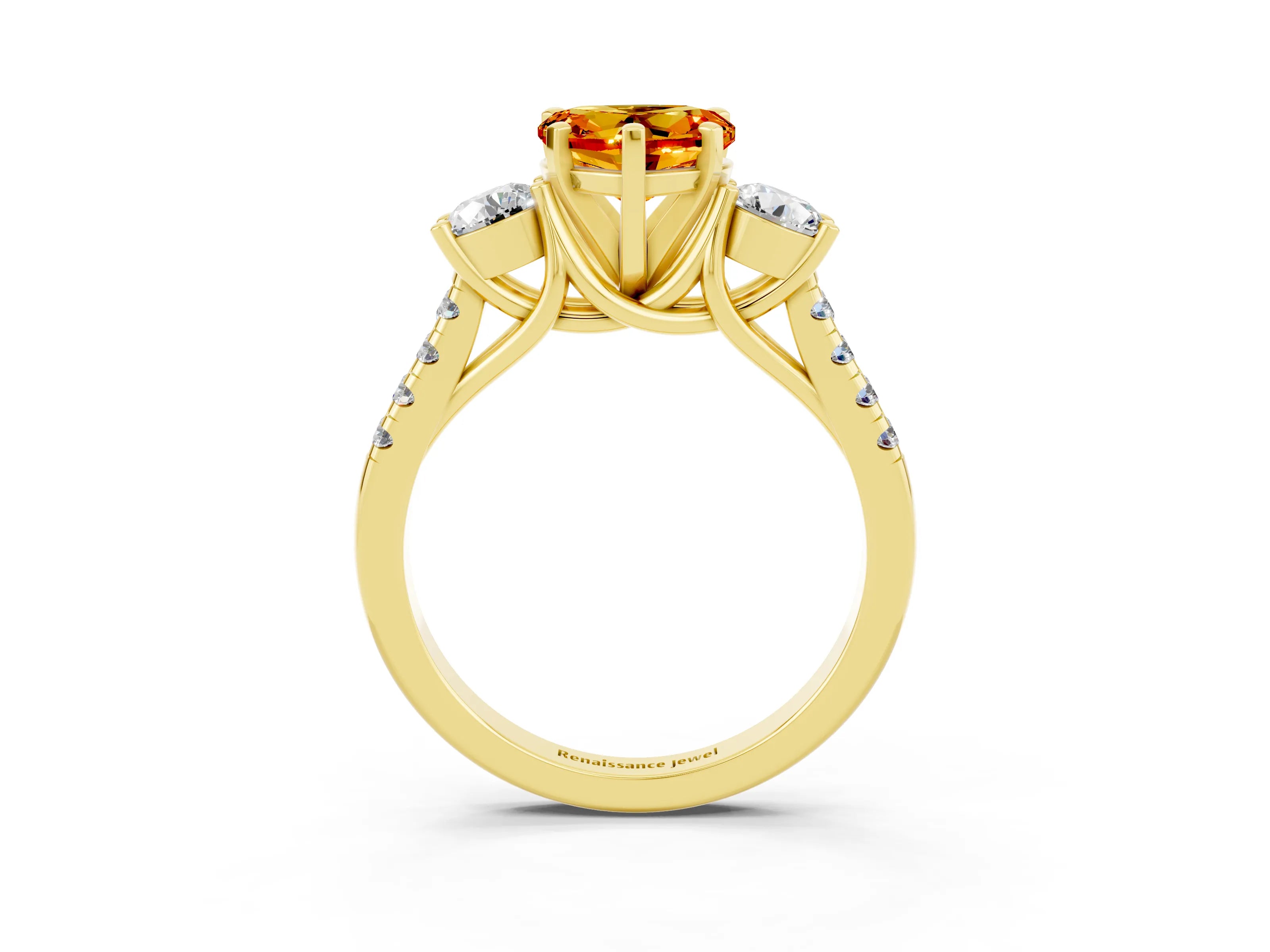 Yellow gold Three-Stone Heart Cut Citrine Pavé Band with Four-Prong Setting_3