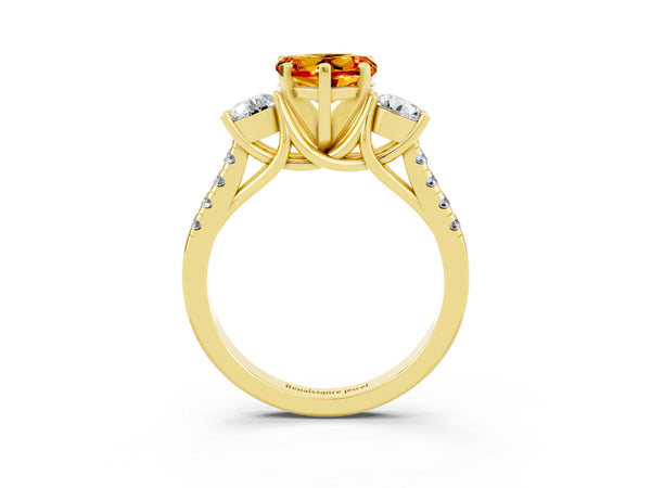 Yellow gold Three-Stone Heart Cut Citrine Pavé Band with Four-Prong Setting