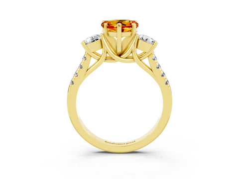 Yellow gold Three-Stone Heart Cut Citrine Pavé Band with Four-Prong Setting_3