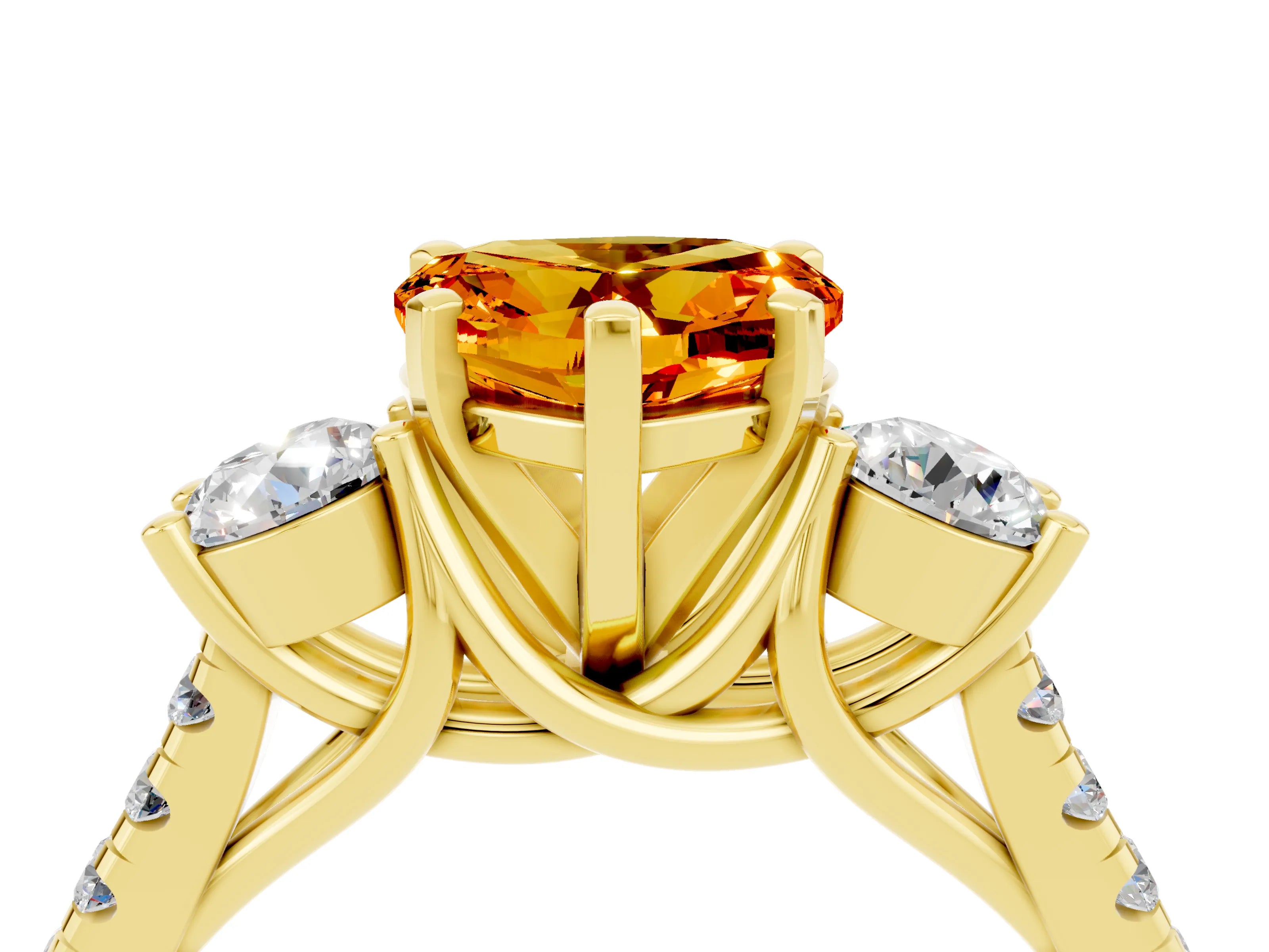 Yellow gold Three-Stone Heart Cut Citrine Pavé Band with Four-Prong Setting_4