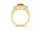 Yellow gold Three-Stone Heart Cut Citrine Ring with Pavé Band and Prong Setting_15