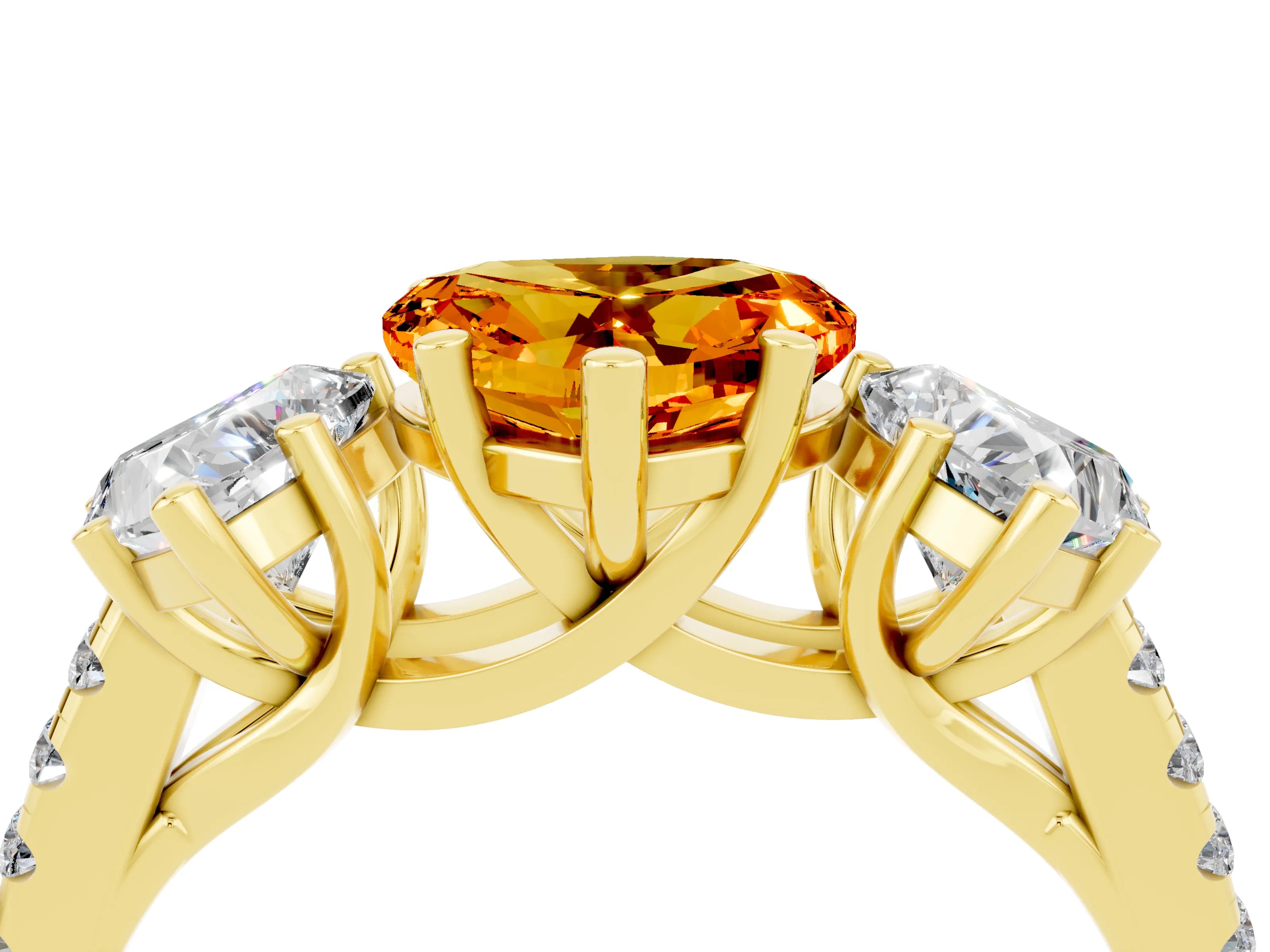 Yellow gold Three-Stone Heart Cut Citrine Ring with Pavé Band and Prong Setting_16