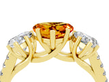 Yellow gold Three-Stone Heart Cut Citrine Ring with Pavé Band and Prong Setting_16