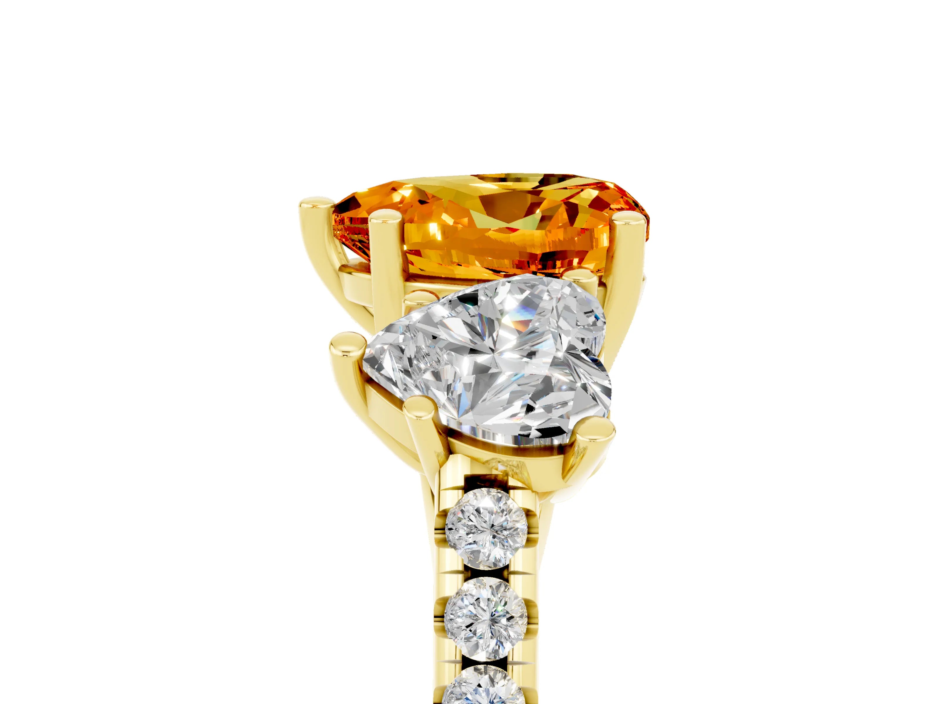Yellow gold Three-Stone Heart Cut Citrine Ring with Pavé Band and Prong Setting_17