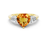 Yellow gold Three-Stone Heart Cut Citrine Ring with Pear Side Stones and Four-Prong Setting