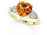 Yellow gold Three-Stone Heart Cut Citrine Ring with Pear Side Stones and Four-Prong Setting_1