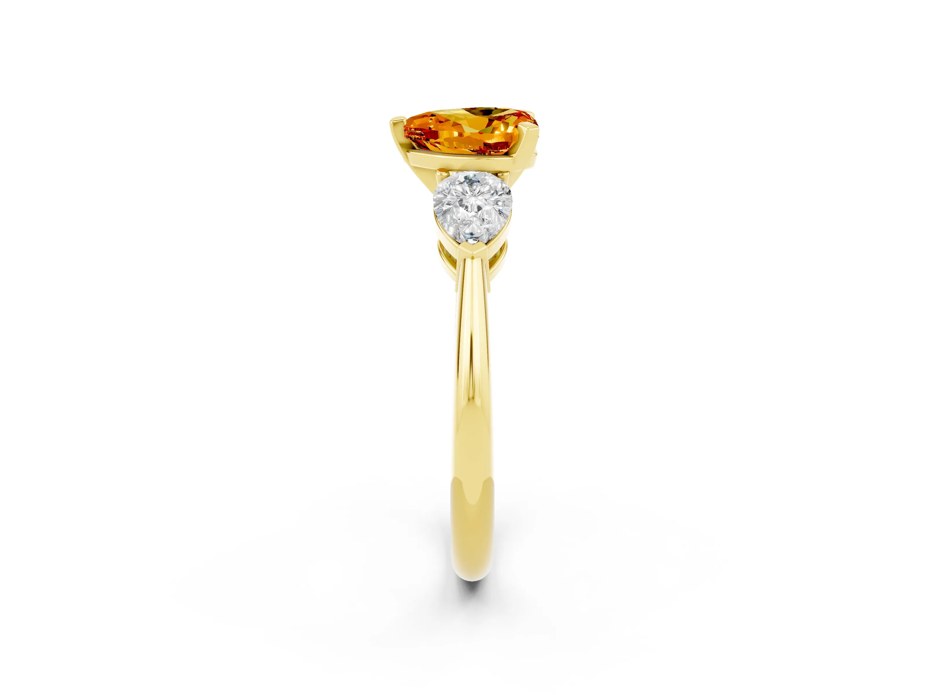 Yellow gold Three-Stone Heart Cut Citrine Ring with Pear Side Stones and Four-Prong Setting_2