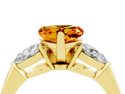 Yellow gold Three-Stone Heart Cut Citrine Ring with Pear Side Stones and Four-Prong Setting_4