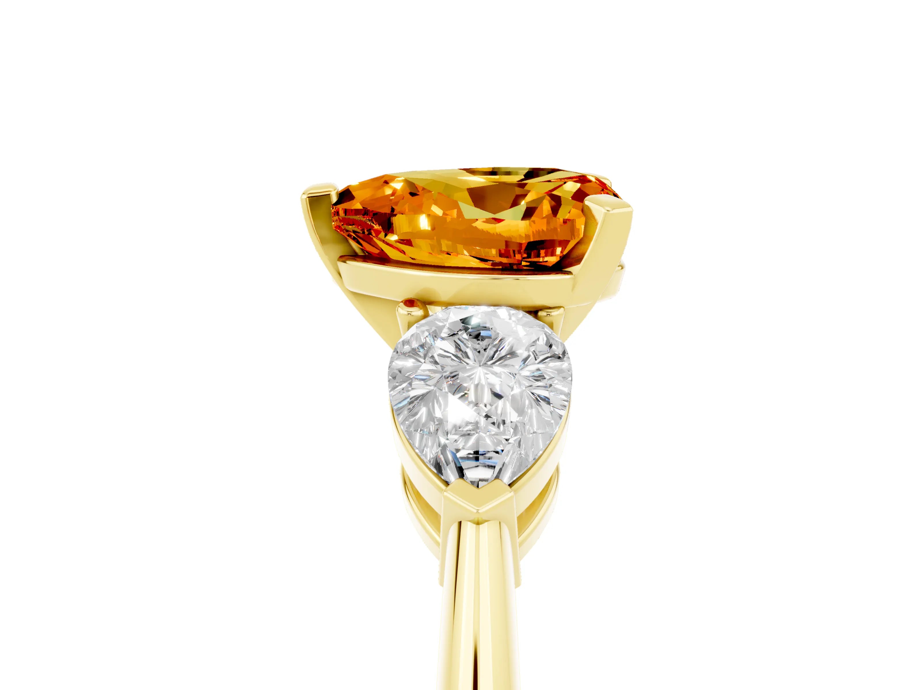 Yellow gold Three-Stone Heart Cut Citrine Ring with Pear Side Stones and Four-Prong Setting_5