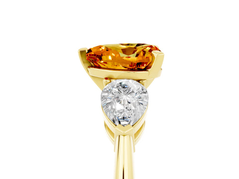 Yellow gold Three-Stone Heart Cut Citrine Ring with Pear Side Stones and Four-Prong Setting_5