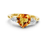 Yellow gold Three-Stone Heart Cut Citrine Ring with Pear  Side Stones in Four-Prong Setting_12