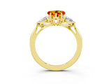 Yellow gold Three-Stone Heart Cut Citrine Ring with Pear  Side Stones in Four-Prong Setting_15