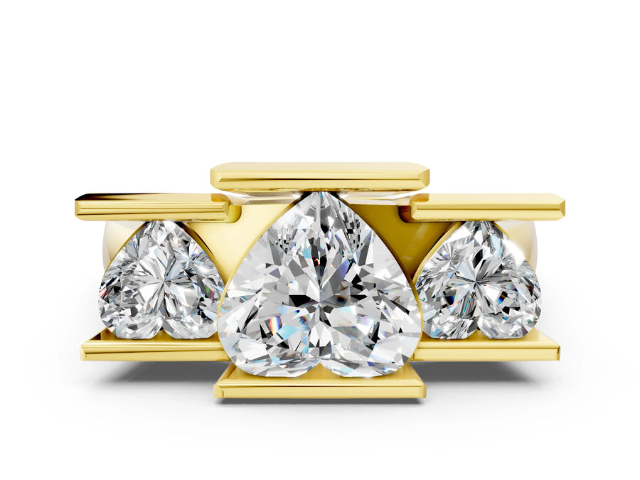 Yellow gold Three Stone Heart Cut Cut Channel Set Diamond Ring