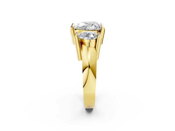 Yellow gold Three Stone Heart Cut Cut Channel Set Diamond Ring