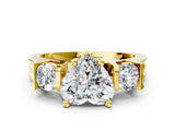 Yellow gold Three-Stone Heart Cut Cut Classic Band Prong Setting Ring_3