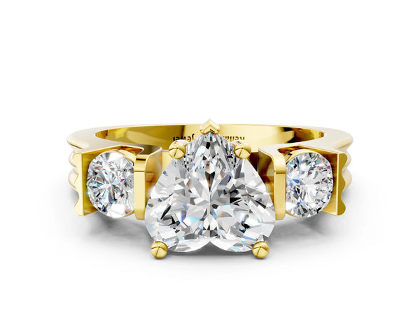 Yellow gold Three-Stone Heart Cut Classic Band Prong Setting Ring