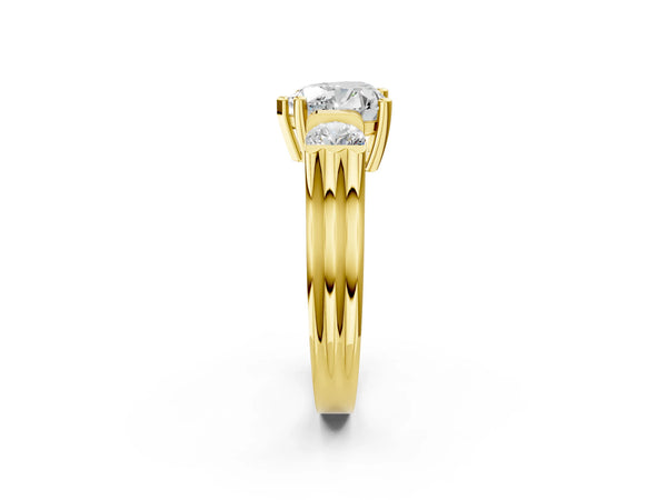 Yellow gold Three-Stone Heart Cut Classic Band Prong Setting Ring