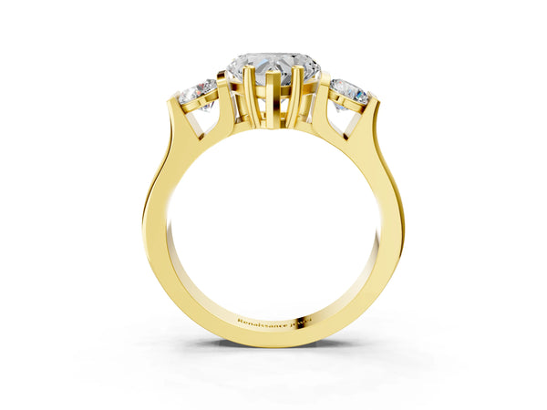 Yellow gold Three-Stone Heart Cut Classic Band Prong Setting Ring