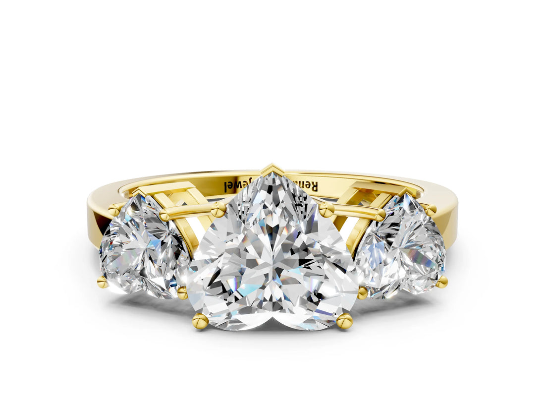 Yellow gold Three-Stone Heart Cut Cut Diamond Engagement Ring with Flat Band and Four-Prong Setting_8