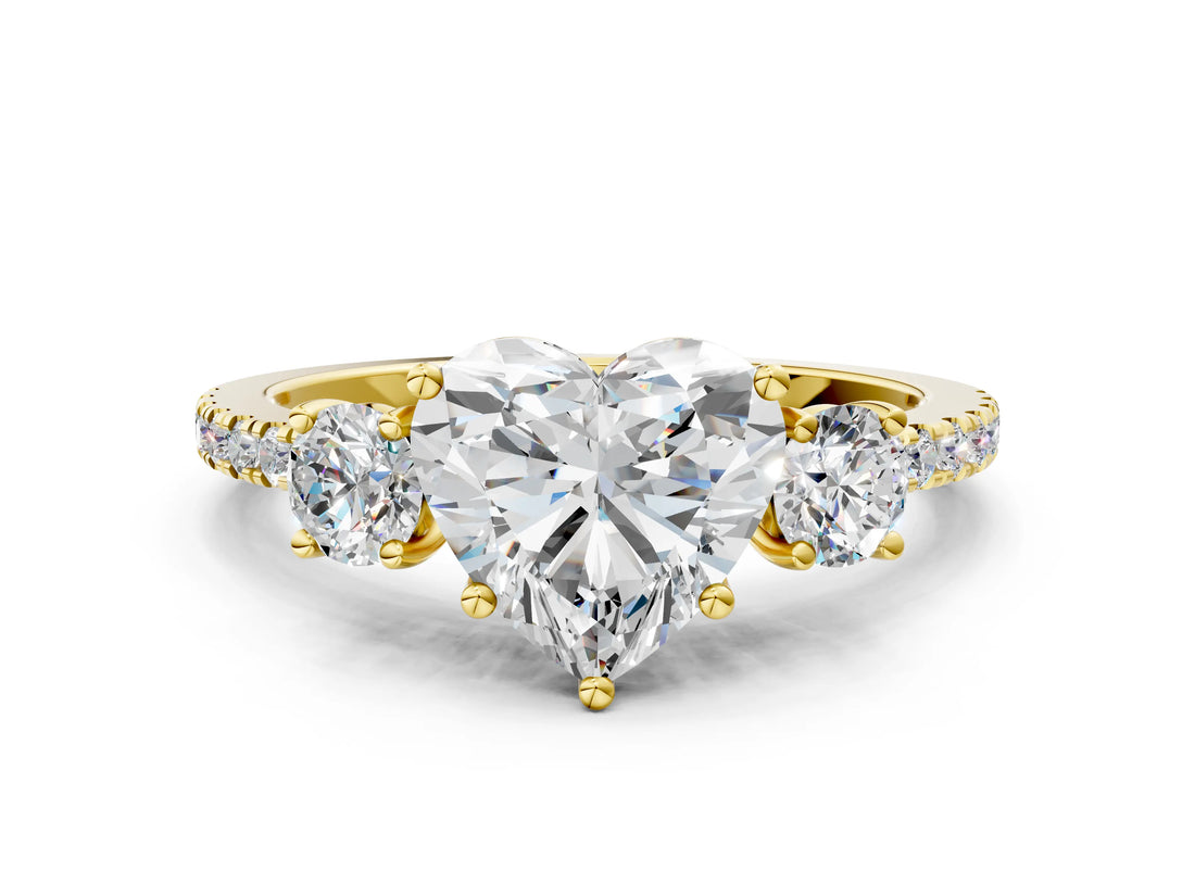 Yellow gold Three-Stone Heart Cut Cut Diamond Pavé Band with Prong Setting_15