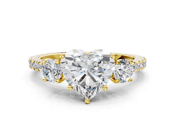 Yellow gold Three-Stone Heart Cut Cut Diamond Pavé Band with Prong Setting