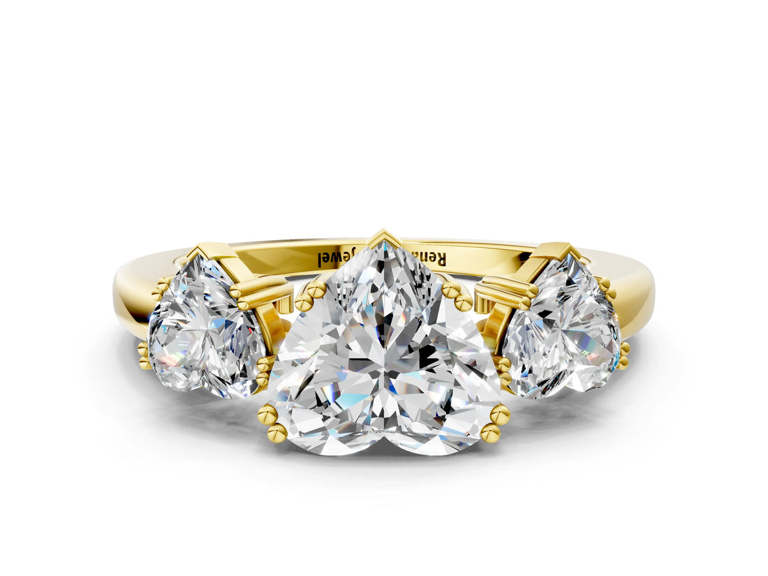 Yellow gold Three-Stone Heart Cut Cut Diamond Ring with Channel Set Band and Four-Prong Setting_35