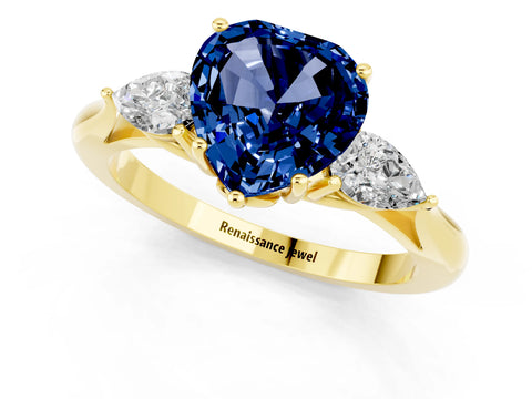 Yellow gold Three-Stone Heart Cut Cut Diamond Ring with Pear Side Stones in Four-Prong Setting_1