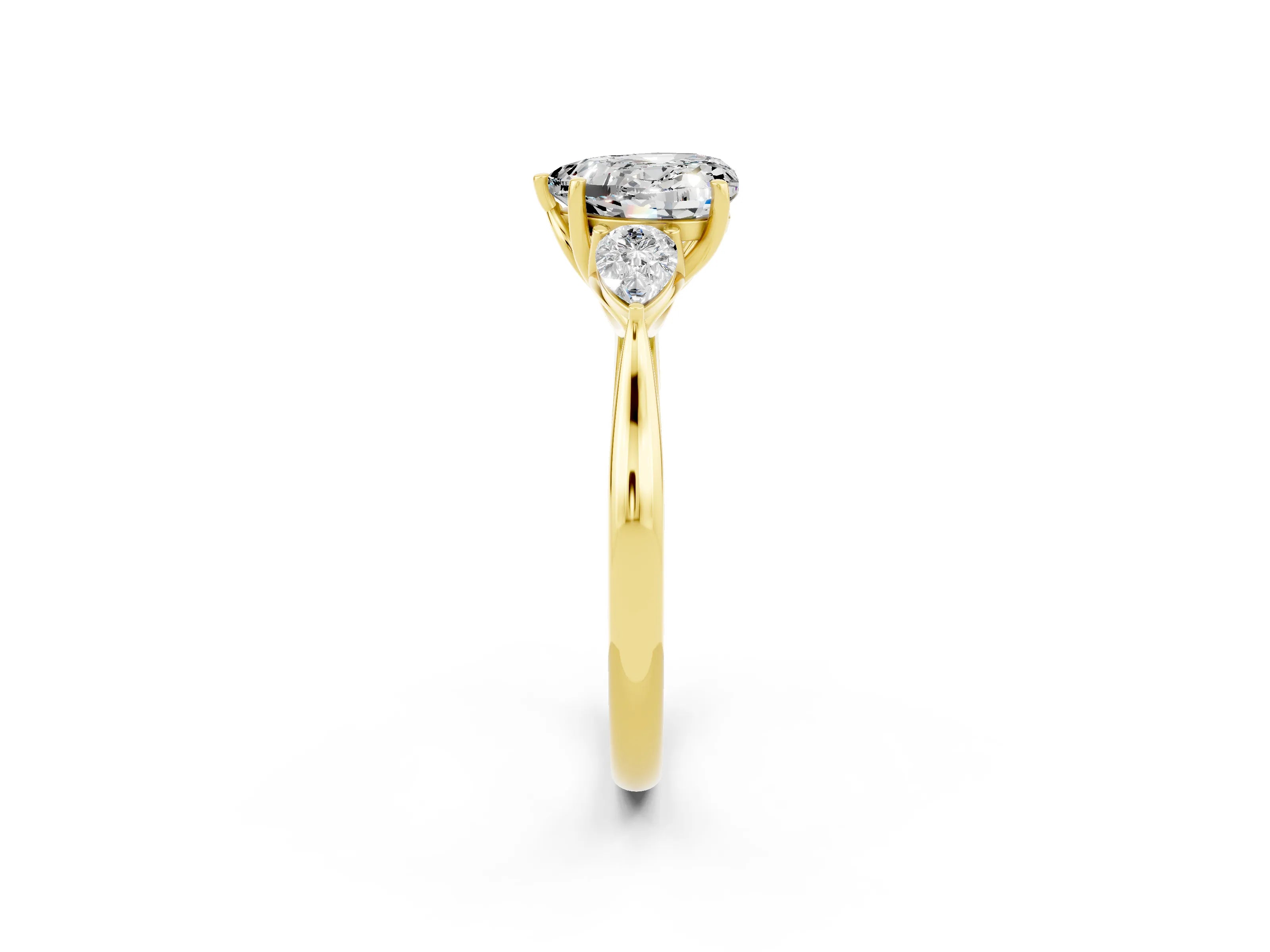Yellow gold Three-Stone Heart Cut Cut Diamond Ring with Pear Side Stones in Four-Prong Setting_2