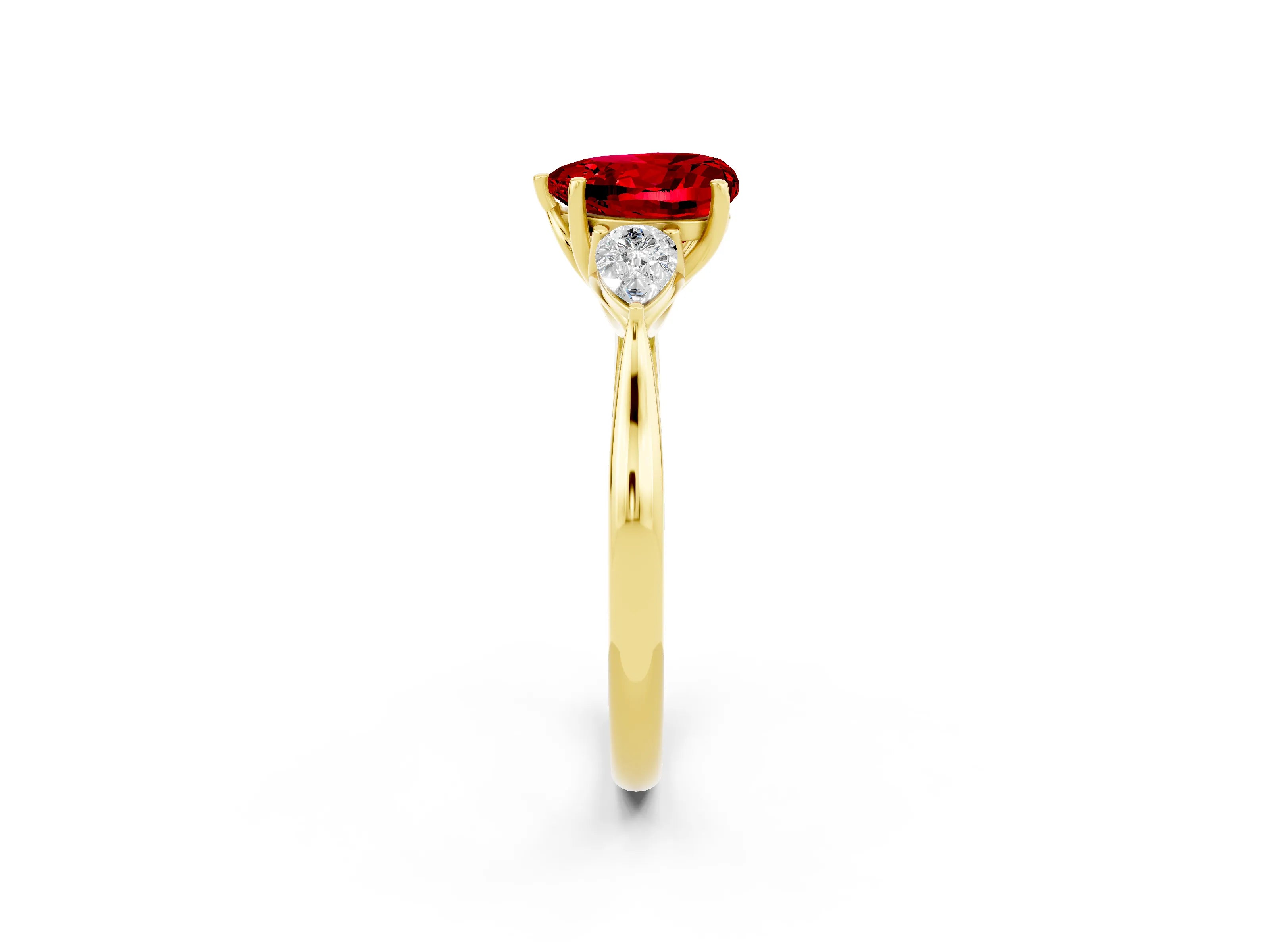 Yellow gold Three-Stone Heart Cut Cut Diamond Ring with Pear Side Stones in Four-Prong Setting_2
