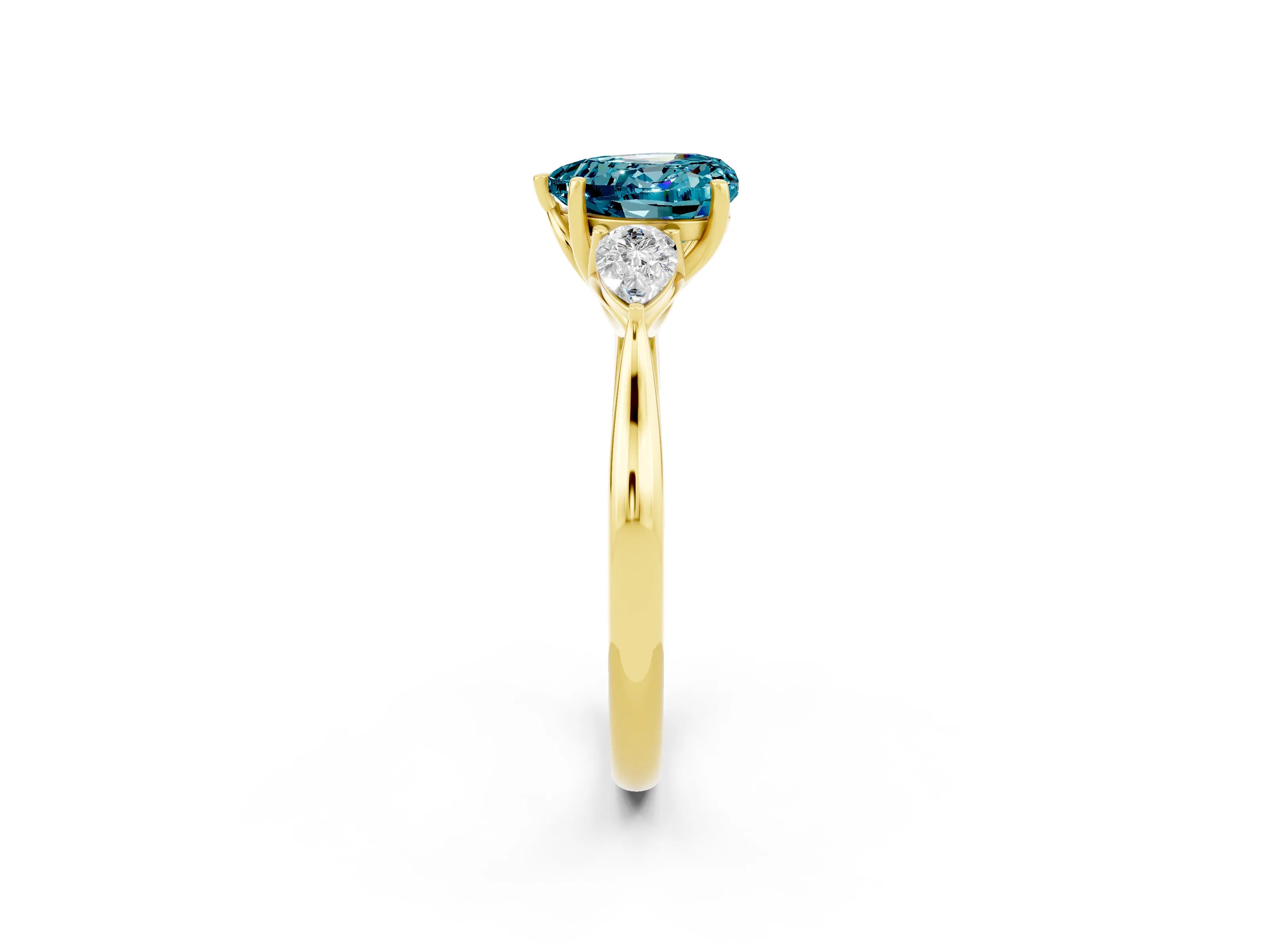 Yellow gold Three-Stone Heart Cut Cut Diamond Ring with Pear Side Stones in Four-Prong Setting_2