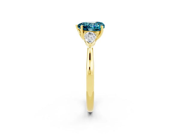 Yellow gold Three-Stone Heart Cut Cut Diamond Ring with Pear Side Stones in Four-Prong Setting
