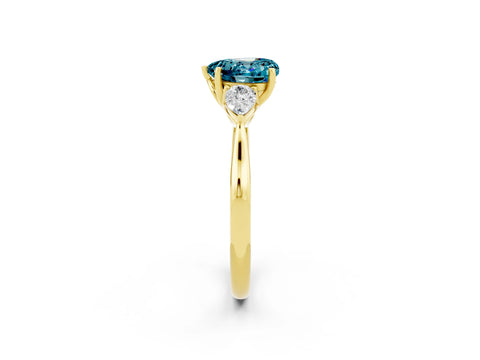Yellow gold Three-Stone Heart Cut Cut Diamond Ring with Pear Side Stones in Four-Prong Setting_2